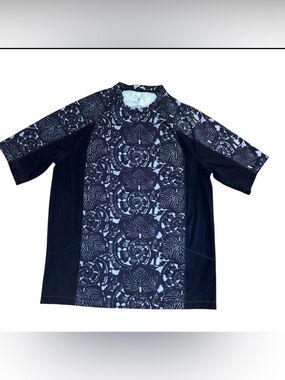 Lands’ End Men’s Blue Floral Rash Guard Swim Shirt Size Large 42-44